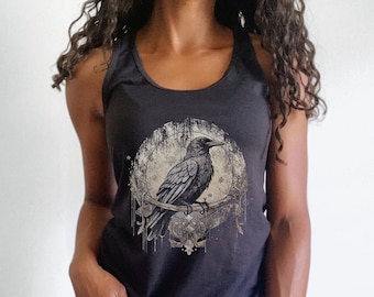 Dark Academia Black Raven Tank Top Vintage Crow Shirt E-Girl Distressed Design Egirl Tee Festival Outfit Gothic Clothing Gift for Girlfriend