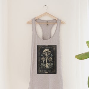 Mushroom Forest Vintage Tarot Card Cottagecore Tank Top Tree Nature Forest Mystical Muscle Tee Botanical Top Trendy Fashion Plus Size Woman
