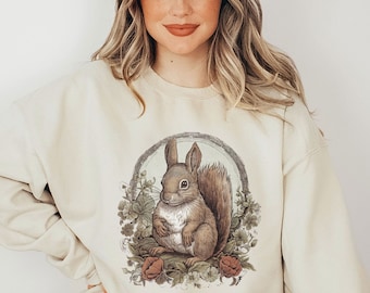 Woodland Animal Squirrel Sweatshirt Whimsical  Nature Creature Forest Sweater Victorian Illustration Wood Animals Vintage Goblincore Top