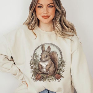 Woodland Animal Squirrel Sweatshirt Whimsical  Nature Creature Forest Sweater Victorian Illustration Wood Animals Vintage Goblincore Top