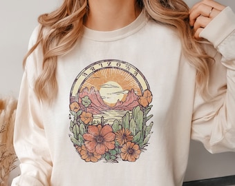 Retro Arizona Vintage Landscape Long Sleeve Tshirt Boho Western Desertt Midwest Shirt 2023 Rodeo Cowgirl Long Sleeved Cotton Streetwear Top