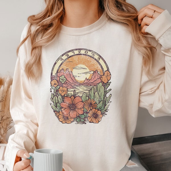 Retro Arizona Vintage Landscape Long Sleeve Tshirt Boho Western Desertt Midwest Shirt 2023 Rodeo Cowgirl Long Sleeved Cotton Streetwear Top