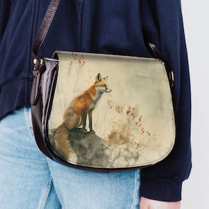 Vintage Victorian Beige Fox Painting Shoulder Bag Cute Woodland Animal  Saddle Purse Antique Art Old Casual Street Wear Crossbody Bag Nature