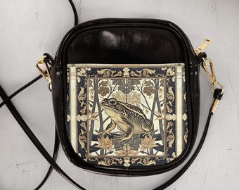 Vintage VIctorian Cottagecore Toad Sling Bag Retro Golden Frog Crossbody Purse Art Nouveau Shoulder Bag Goblincore Amphibian Gift Boho Art