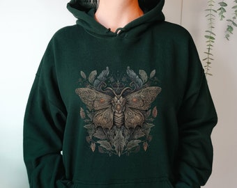 Vintage Gothic Moth Hoodie Butterfly Nature Forest Cottagecore Sweatshirt Fairycore Hoody Goblincore Top Streetwear Clothing Street Wear