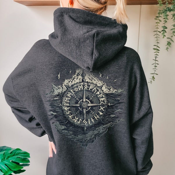 Viking Compass Vegvisir Hoodie Vintage Norse Shirt Celtic Sweater Nordic Nature Sea Water Top Mythical Antique Clothing Gift Man Street Wear
