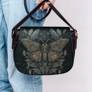 Vintage Gothic Moth Dark Academia Crossbody Shoulder Bag Alternative Alt Outfit Goth Saddle Bag Cottage Core Nature Forest Purse Streetwear