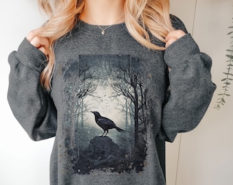 Gothic Raven Wood Forest Night Sweater Witchy Art Dark Academia Fall Sweatshirt Crow Woods Top Streetwear Clothing Grunge Whimsigoth Fall