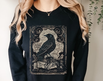 Gothic Raven Shirt Crow Tarot Card Sweatshirt Emo Fashion Egirl Sweater Witch Trendy Shirt Dark Academia Witchy Oversized Sweatshirts e-girl
