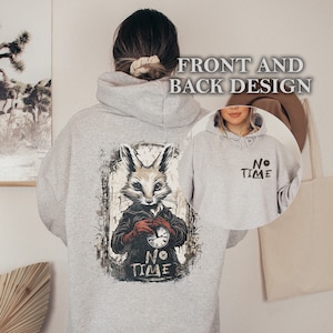 Alice in Wonderland Inspired No Time Hoodie Rabbit Clock Sweater Whimsigoth Streetwear Clothing Bunny Grunge Y2K Top Goblincore Dark Fantasy