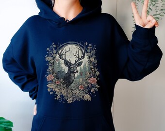 Vintage Viktorianische Wald Deer Hoodie Wunderlich Wald Hoody Hirsch Pullover Natur Holz Kreatur Tier Rehkitz Top Goblin Core Cottage Street