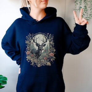 Vintage Victorian Woodland Deer Hoodie Whimsical Forest Hoody Stag Sweater Nature Wood Creature Animal Fawn Top Goblin Core Cottage Street