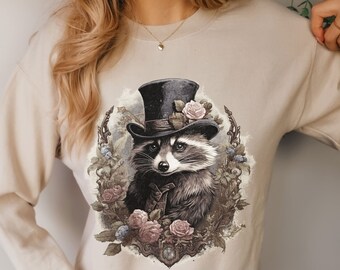 Antique Old Victorian Portrait Woodland Animal Sir Racoon Sweatshirt Hunter Forest Sweater Nature Vintage Romantic Romantic Cottagecore Top