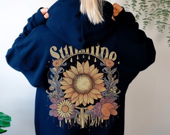 Retro Font Aesthetic Sunshine Sunflower Hoodie Vintage 70s Sun 60s Hippie Shirt Trendy Cool Streetwear Clothing Goblin Core Top Wild Nature