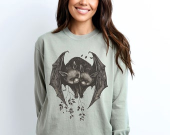 Niedliches Whimsigoth Gothic Fledermaus Liebe Langarm TShirt Vampir Dark Goblincore Goth Langarm Shirt Nacht Witchy Top Dark Academia Shirt