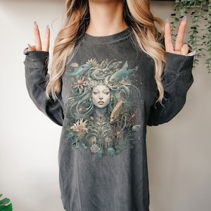 Mermaidcore Fantasy Medusa Long Sleeve Tshirt Mystical Light Sweatshirt The Little Mermaid Inspired Siren Goddess Sea Gift Girlfriend Shirt