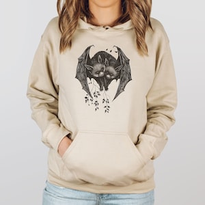Cute Whimsigoth Gothic Bat Pair Love Hoodie Gothic Vampire Dark Goblincore Goth Sweatshirt Night Witchy Top Dark Academia Shirt Woman Gift