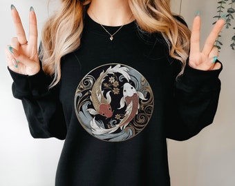 Ying Yang Koi Fisch Sweatshirt Jugendstil Shirt Japanisch Geschenk Japan Liebhaber Top Street Wear Hoody Vintage Trendy Pullover Gold Fisch Chinese
