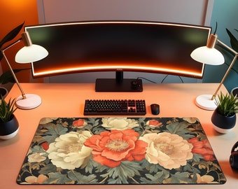 Art Nouveau Cute Floral Old Roses Desk Mat Vintage Flowers Mouse Pad Orange Garden Mousepad Botanical Office Decor Gift Idea Coworker Cute