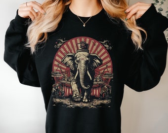 Vintage Elephant Circus Carnival Sweatshirt Old Country Fair Shirt State Fair Sweater Carnivale Top Antique Retro Clothing Fall Winter