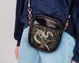 Vintage Mythical Medieval Dragon Sling Bag Gothic Witchy Tree of Life Dark Academia Crossbody Purse Fantasy Animal Purse Middle Ages Gift