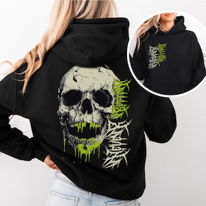 Never Better Heavy Metal Skull Hoodie Gothic Rock Band Sweatshirt Skeleton Alternative Grunge Street Wear Top Trendy Black Death Metal Music