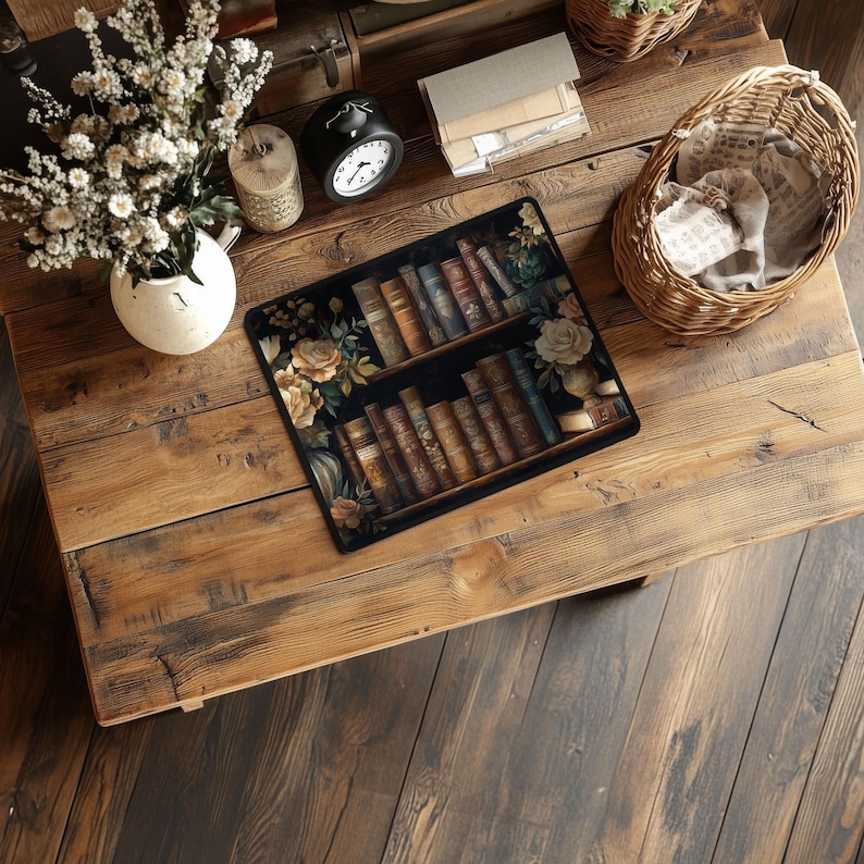 Romantic Book Bookish Reading Desk Mat Library Light Academia Mousepad Floral Flowers Mouse pad Office Gift Magical Idea Book Lover Librarian