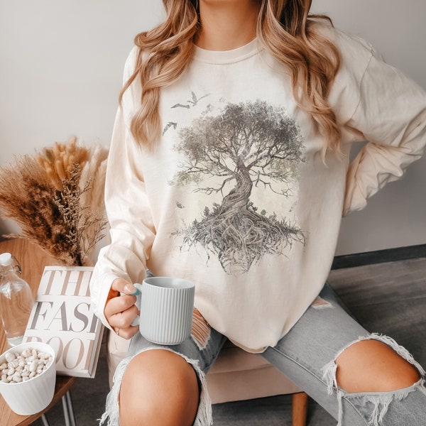 Vintage Tree of Life Long Sleeve Tshirt Nature Lover Long Sleeve Tee Cottagecore wisdom shirt symbolism distressed design Cottage Forestcore