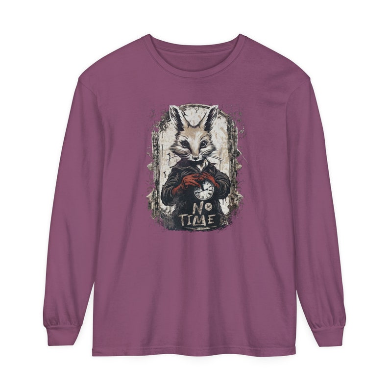 Alice in Wonderland Inspired No Time Long Sleeve Tshirt Rabbit Clock Whimsigoth Streetwear Clothing Bunny Grunge Y2K Whimsical Top Goblincore Dark Fantasy Long Sleeved Cotton