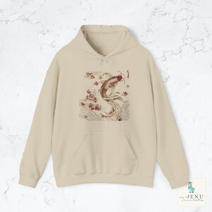 Cozy Vintage Japanese Koi Fish Hoodie Nautical Animal Asian Art Nouveau Japan Hooded Sweater Pond Top Urban Unisex Spring Shirt Tokyo Style