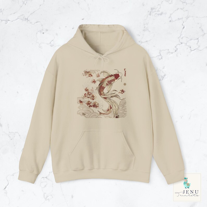 Cozy Vintage Japanese Koi Fish Hoodie Nautical Animal Asian Art Nouveau Japan Hooded Sweater Pond Top Urban Unisex Spring Shirt Tokyo Style