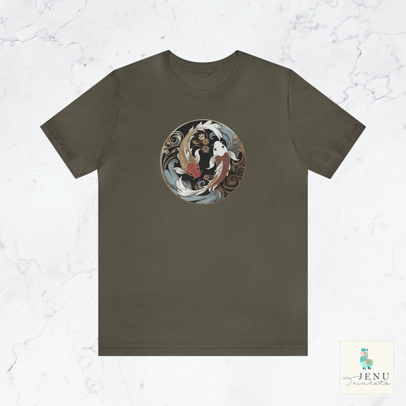 Ying Yang Koi Fish Tshirt Art Nouveau Shirt Japanese Gift Japan Lover Top Street Wear Travel Tee Vintage Trendy Gold Fish Workout Sports
