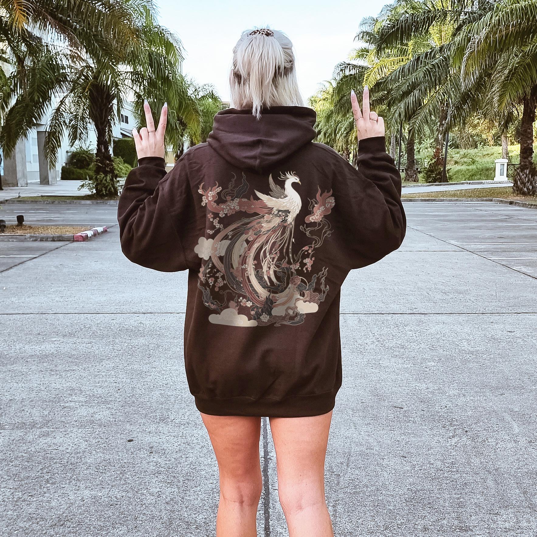 Japanese Phoenix Ash Hoodie Fantasy Beast Bird Sweater Mystical Vintage Asian Abstract Top Japan Nature Mythology Magic Fiction Ornamental