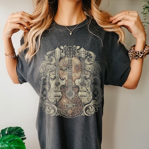 Retro Rock Band Shirt Vintage Guitars Country Song Tee Music Guitar Tshirt Fan Shirt Graphic Tees Tattoo Design Rock n Roll Festival Outfit