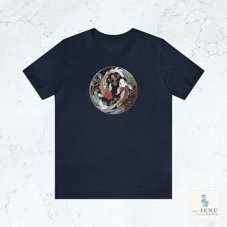 Ying Yang Koi Fish Tshirt Art Nouveau Shirt Japanese Gift Japan Lover Top Street Wear Travel Tee Vintage Trendy Gold Fish Workout Sports