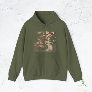 Cozy Vintage Japanese Koi Fish Hoodie Nautical Animal Asian Art Nouveau Japan Hooded Sweater Pond Top Urban Unisex Spring Shirt Tokyo Style