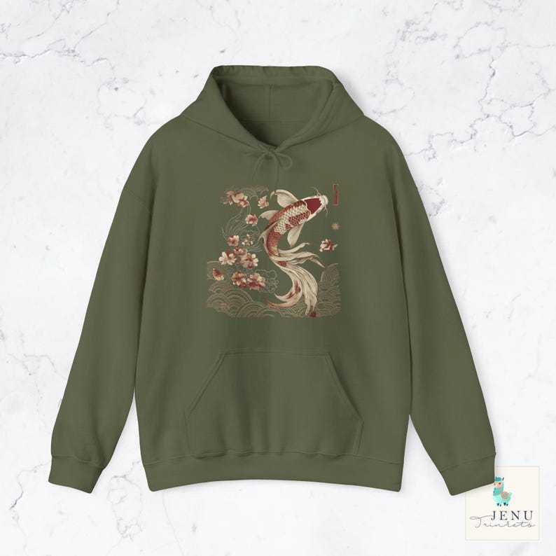 Cozy Vintage Japanese Koi Fish Hoodie Nautical Animal Asian Art Nouveau Japan Hooded Sweater Pond Top Urban Unisex Spring Shirt Tokyo Style