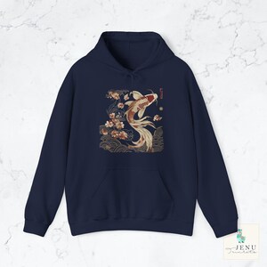 Cozy Vintage Japanese Koi Fish Hoodie Nautical Animal Asian Art Nouveau Japan Hooded Sweater Pond Top Urban Unisex Spring Shirt Tokyo Style