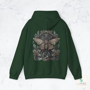 Vintage Moth Hoodie Nature Forest Sweatshirt Cottage Core Hoodie Fairycore Top Goblin Core Street Wear Trendy Woodland Shirt Green Witc Back