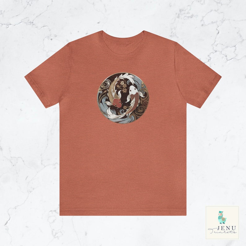 Ying Yang Koi Fish Tshirt Art Nouveau Shirt Japanese Gift Japan Lover Top Street Wear Travel Tee Vintage Trendy Gold Fish Workout Sports