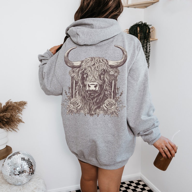 Boho Vintage Highland Cow Hoodie Western Cowboy Cowgirl Sweater Farm Animal Farming Retro Americana Top Nature Style Clothes Sweatshirt Streetwear