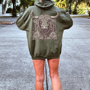 Boho Vintage Highland Cow Hoodie Western Cowboy Cowgirl Sweater Farm Animal Farming Retro Americana Top Nature Style Clothes Sweatshirt Streetwear