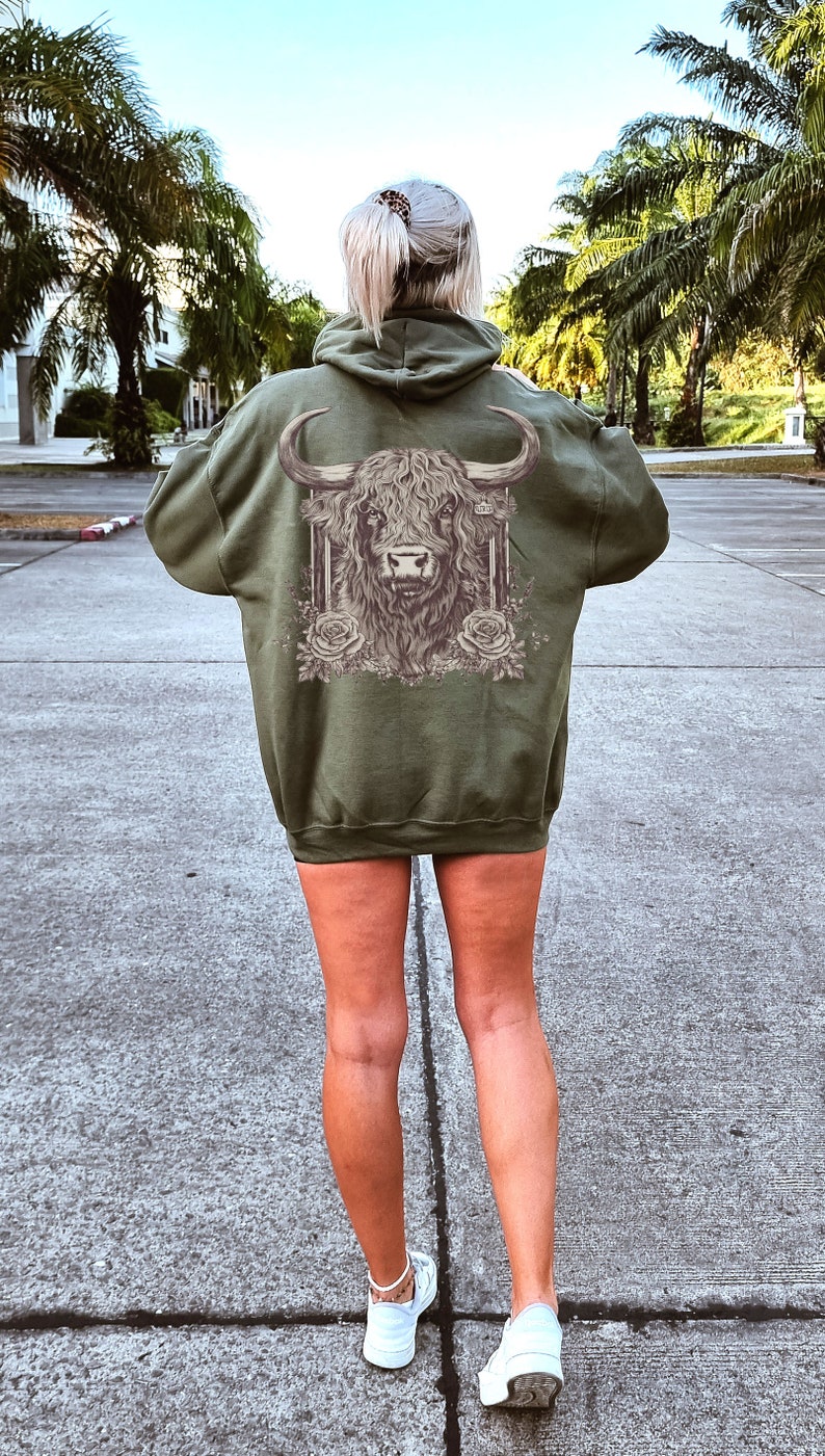Boho Vintage Highland Cow Hoodie Western Cowboy Cowgirl Sweater Farm Animal Farming Retro Americana Top Nature Style Clothes Sweatshirt Streetwear