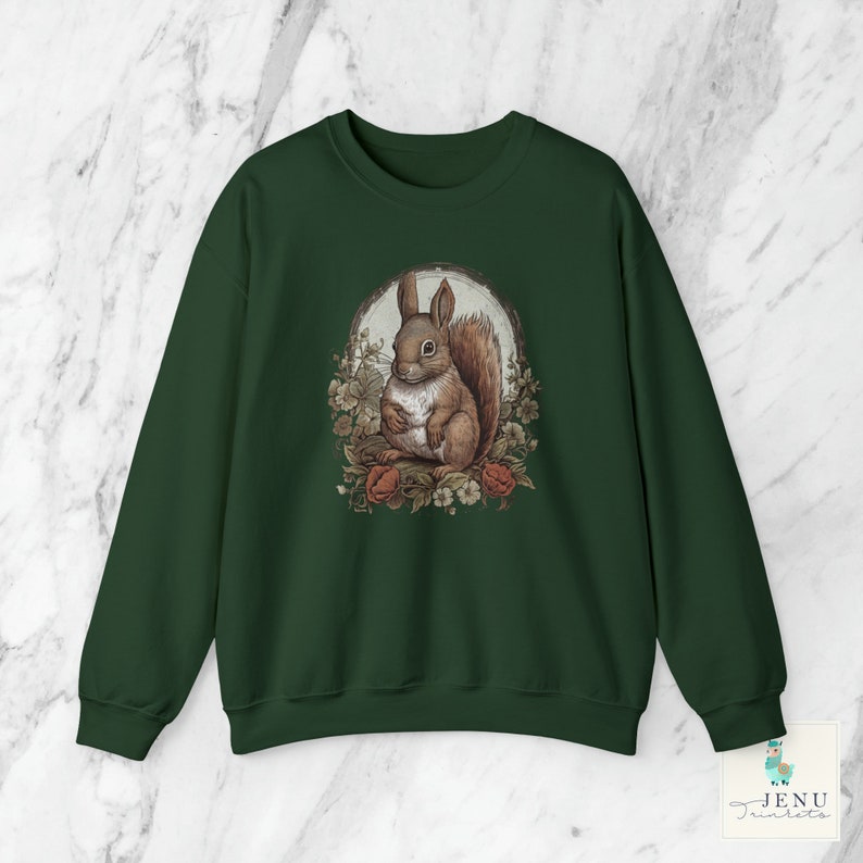 Woodland Animal Squirrel Sweatshirt Whimsical  Nature Creature Forest Sweater Victorian Illustration Wood Animals Vintage Goblincore Top