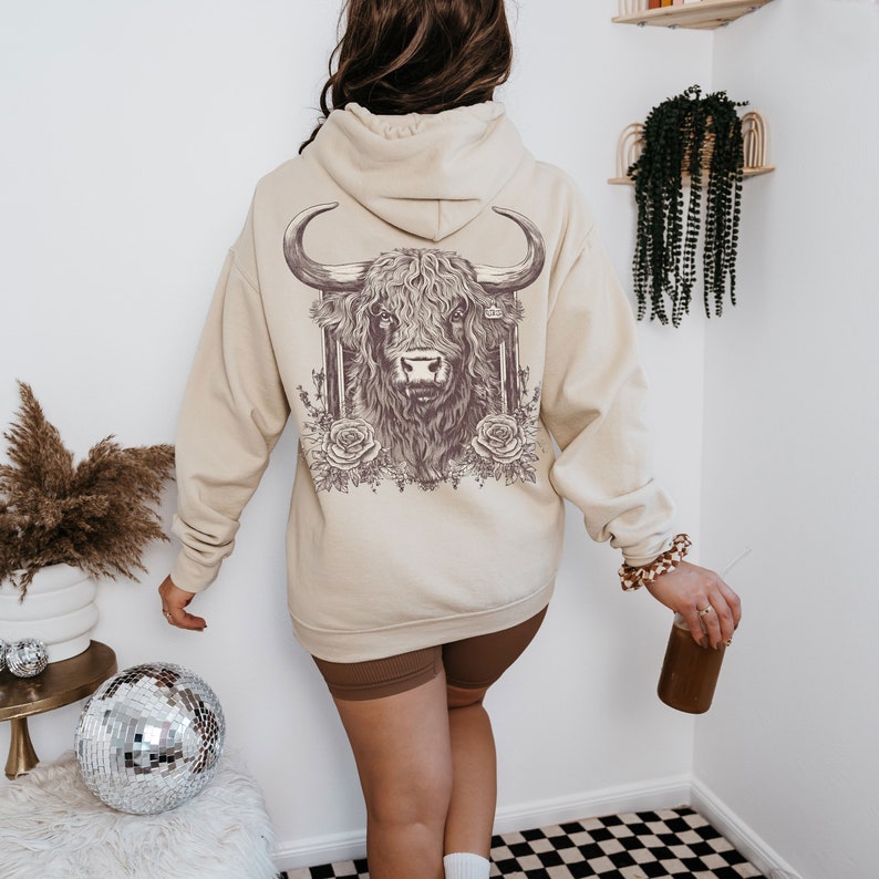 Boho Vintage Highland Cow Hoodie Western Cowboy Cowgirl Sweater Farm Animal Farming Retro Americana Top Nature Style Clothes Sweatshirt Streetwear