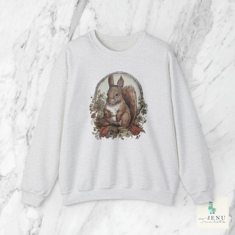 Woodland Animal Squirrel Sweatshirt Whimsical  Nature Creature Forest Sweater Victorian Illustration Wood Animals Vintage Goblincore Top