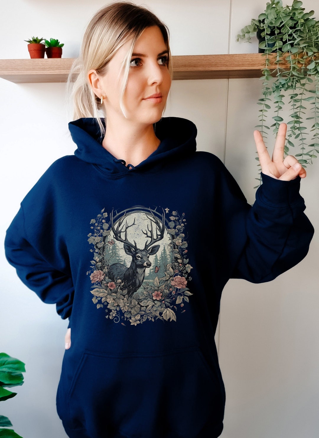 Floral Deer Hoodie Retro Coral main image 1