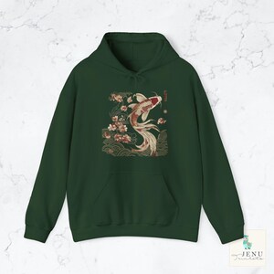 Cozy Vintage Japanese Koi Fish Hoodie Nautical Animal Asian Art Nouveau Japan Hooded Sweater Pond Top Urban Unisex Spring Shirt Tokyo Style
