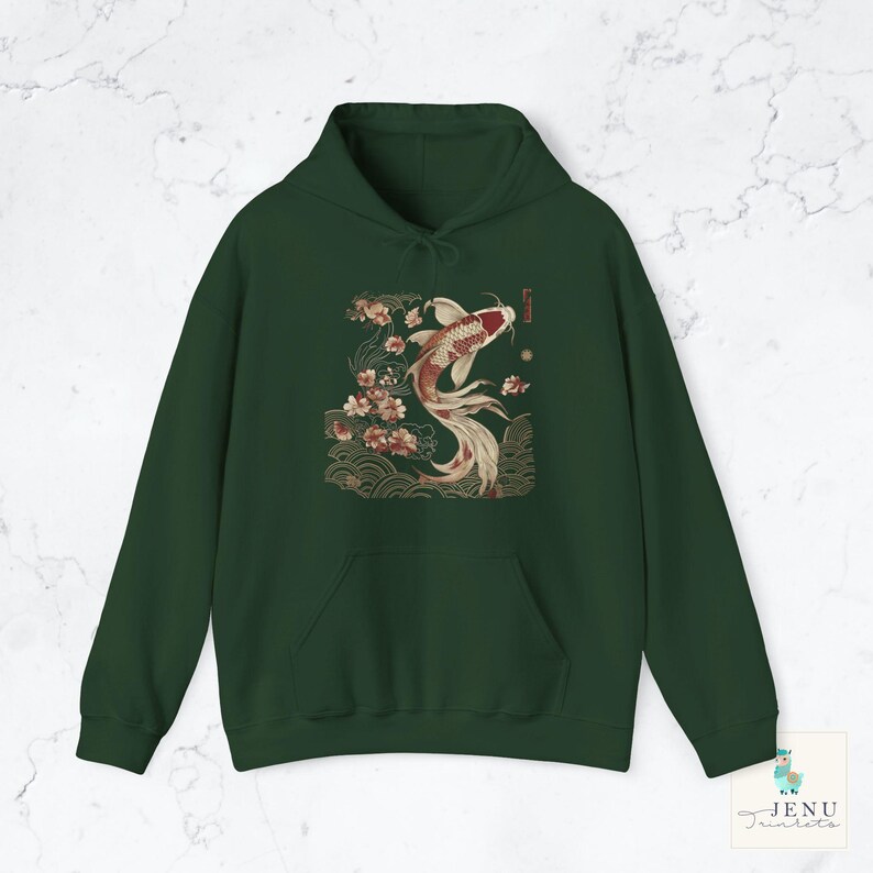 Cozy Vintage Japanese Koi Fish Hoodie Nautical Animal Asian Art Nouveau Japan Hooded Sweater Pond Top Urban Unisex Spring Shirt Tokyo Style