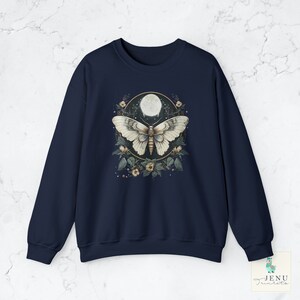 Vintage Mystical White Lunar Moth Sweatshirt Celestial Moon Phase Shirt Boho Butterfly Sweater Cottagecore Top Dark Academia Clothing Street Wear